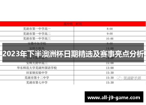 2023年下半澳洲杯日期精选及赛事亮点分析 2023年下半澳洲杯日期精选及赛事亮点分析